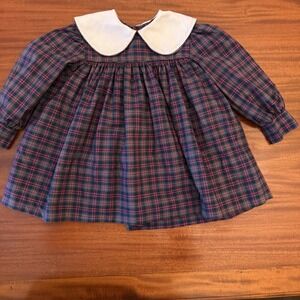 Vintage Ance‎ K Dress Custom Made Girls Size 2  Blue Red Tartan Plaid Collar Y2K